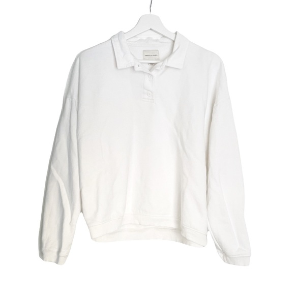 American Eagle Fleece Polo Sweatshirt White Small - Picture 5 of 6